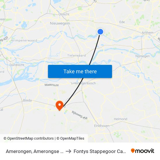 Amerongen, Amerongse Berg to Fontys Stappegoor Campus map