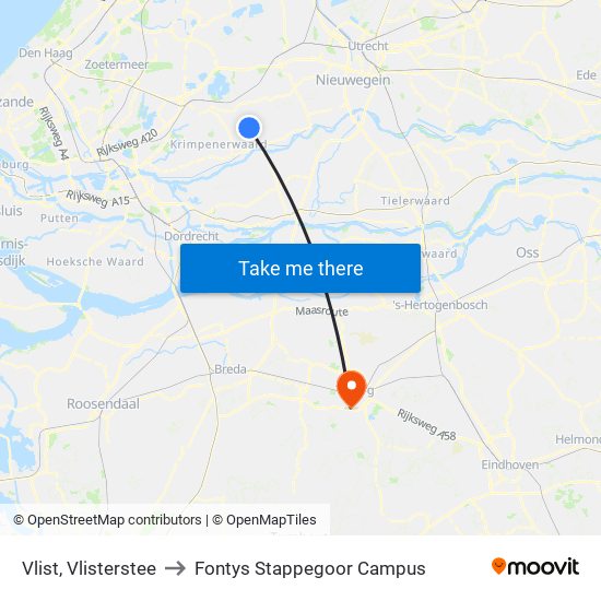 Vlist, Vlisterstee to Fontys Stappegoor Campus map