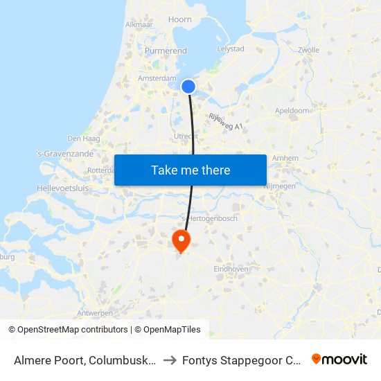 Almere Poort, Columbuskwartier to Fontys Stappegoor Campus map