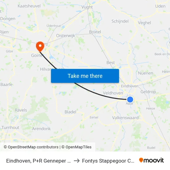 Eindhoven, P+R Genneper Parken to Fontys Stappegoor Campus map