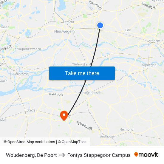 Woudenberg, De Poort to Fontys Stappegoor Campus map