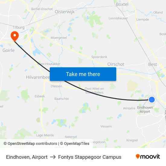 Eindhoven, Airport to Fontys Stappegoor Campus map
