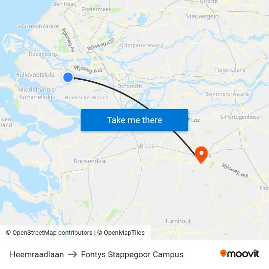 Heemraadlaan to Fontys Stappegoor Campus map