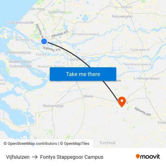 Vijfsluizen to Fontys Stappegoor Campus map