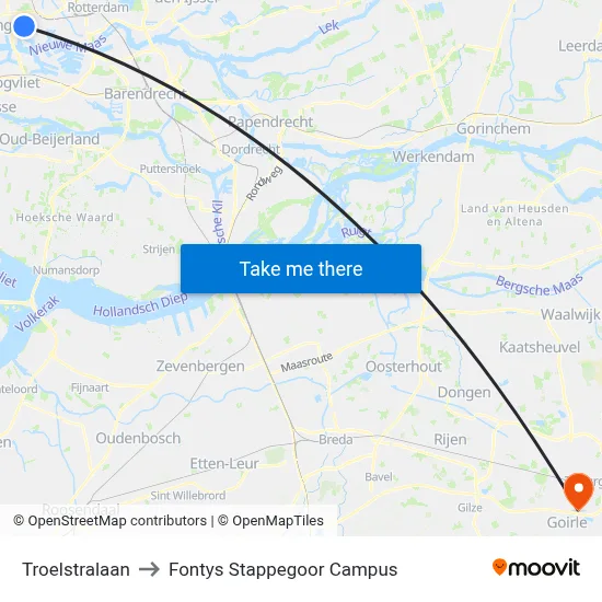 Troelstralaan to Fontys Stappegoor Campus map