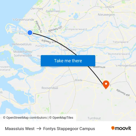 Maassluis West to Fontys Stappegoor Campus map
