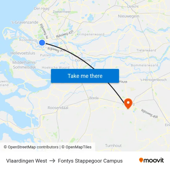 Vlaardingen West to Fontys Stappegoor Campus map