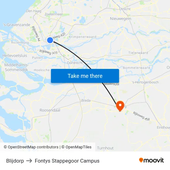 Blijdorp to Fontys Stappegoor Campus map