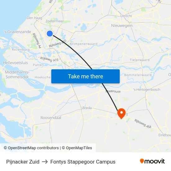 Pijnacker Zuid to Fontys Stappegoor Campus map