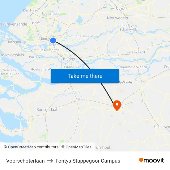 Voorschoterlaan to Fontys Stappegoor Campus map