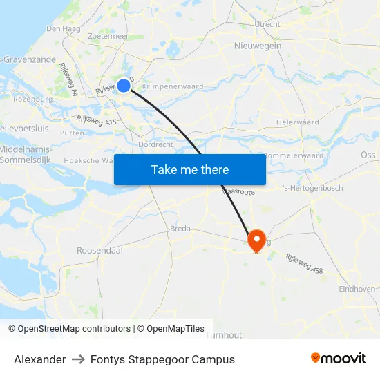 Alexander to Fontys Stappegoor Campus map