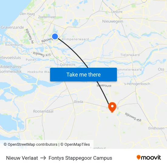 Nieuw Verlaat to Fontys Stappegoor Campus map