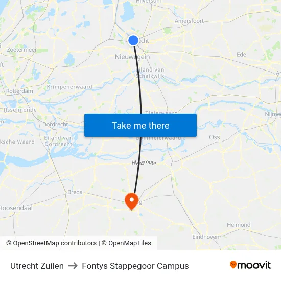 Utrecht Zuilen to Fontys Stappegoor Campus map