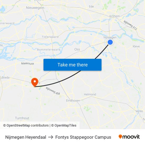 Nijmegen Heyendaal to Fontys Stappegoor Campus map