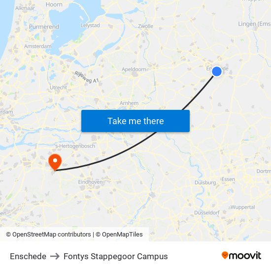 Enschede to Fontys Stappegoor Campus map