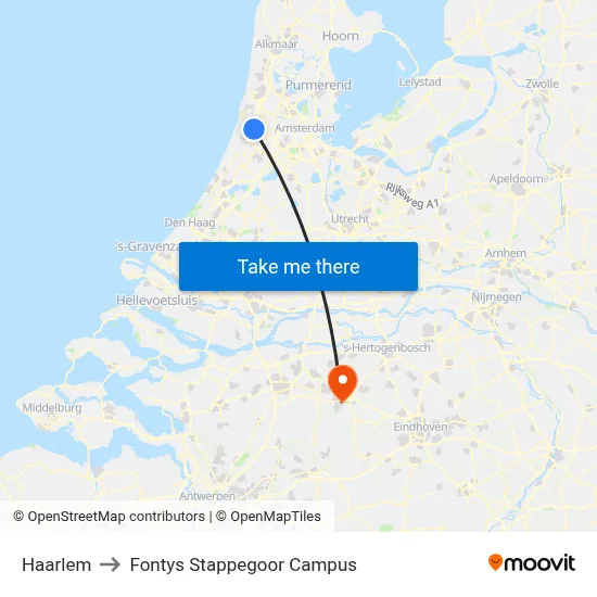 Haarlem to Fontys Stappegoor Campus map