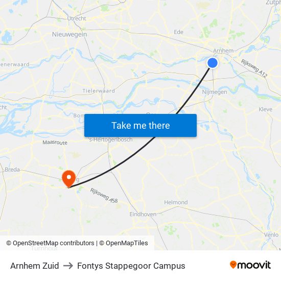 Arnhem Zuid to Fontys Stappegoor Campus map