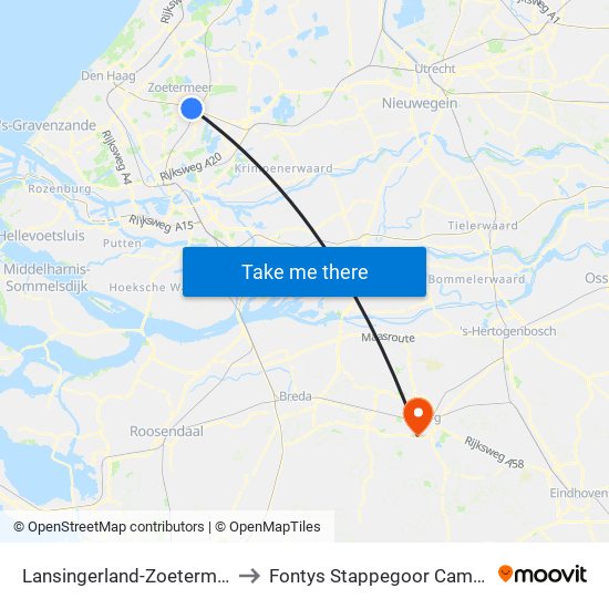 Lansingerland-Zoetermeer to Fontys Stappegoor Campus map