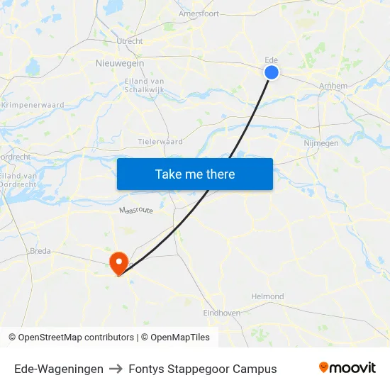 Ede-Wageningen to Fontys Stappegoor Campus map