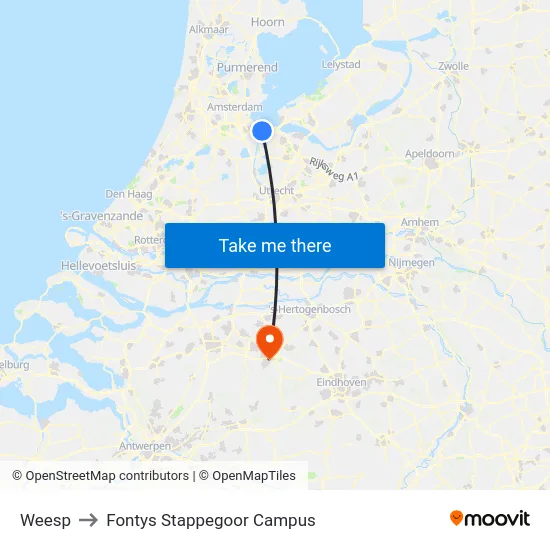 Weesp to Fontys Stappegoor Campus map