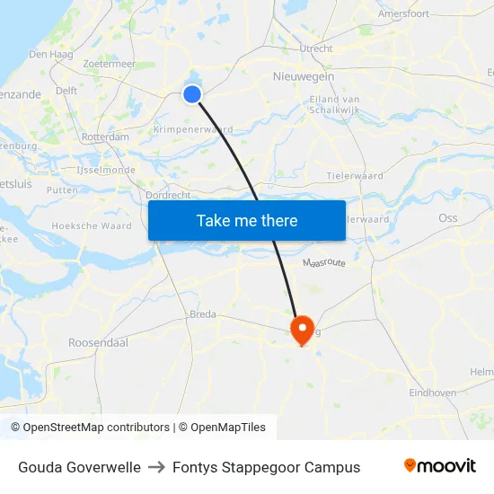 Gouda Goverwelle to Fontys Stappegoor Campus map