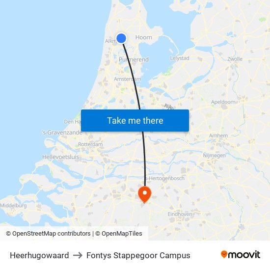 Heerhugowaard to Fontys Stappegoor Campus map