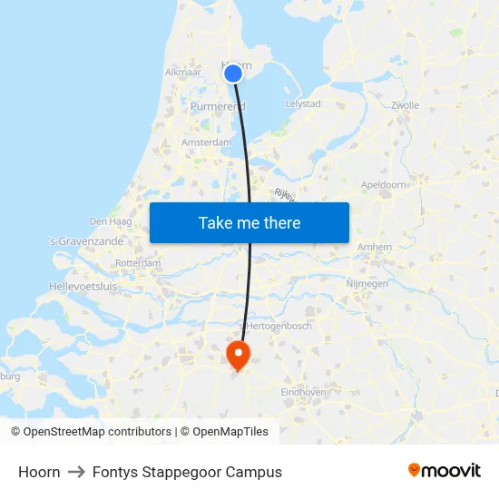 Hoorn to Fontys Stappegoor Campus map