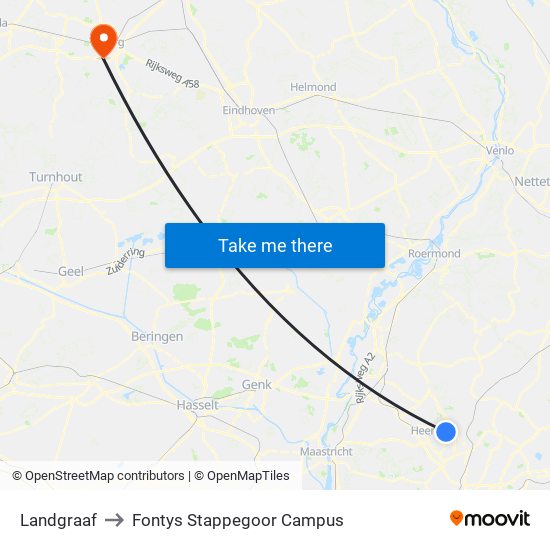 Landgraaf to Fontys Stappegoor Campus map