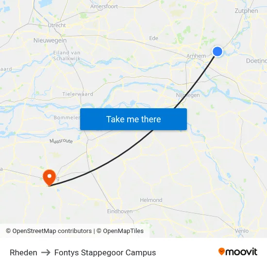 Rheden to Fontys Stappegoor Campus map