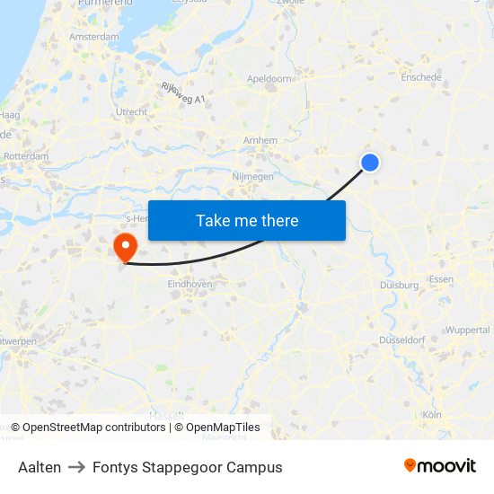 Aalten to Fontys Stappegoor Campus map
