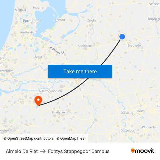 Almelo De Riet to Fontys Stappegoor Campus map