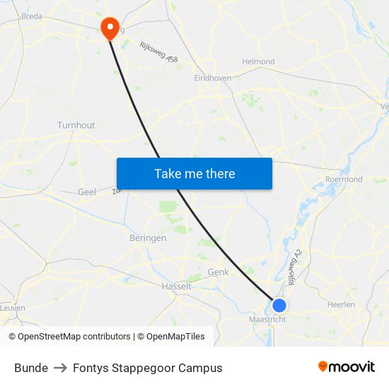 Bunde to Fontys Stappegoor Campus map