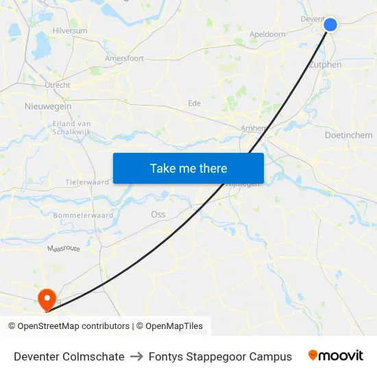 Deventer Colmschate to Fontys Stappegoor Campus map