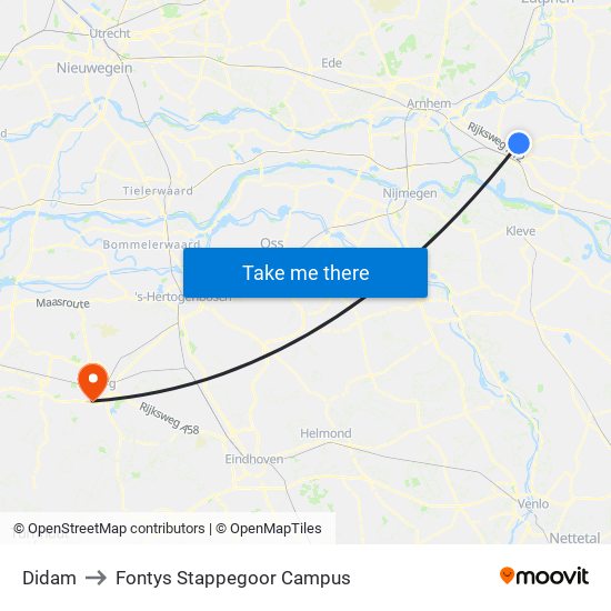 Didam to Fontys Stappegoor Campus map