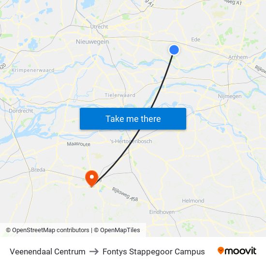 Veenendaal Centrum to Fontys Stappegoor Campus map