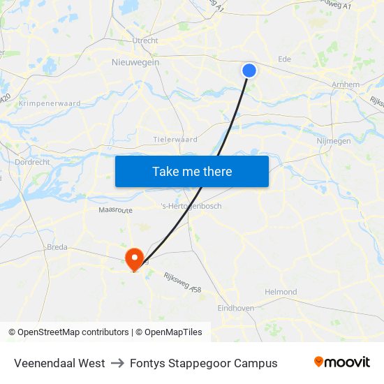 Veenendaal West to Fontys Stappegoor Campus map