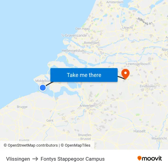 Vlissingen to Fontys Stappegoor Campus map