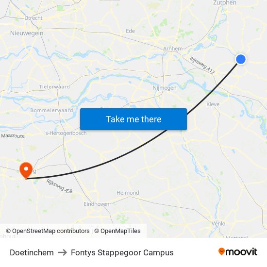 Doetinchem to Fontys Stappegoor Campus map