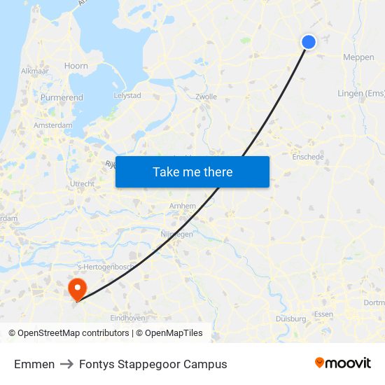 Emmen to Fontys Stappegoor Campus map