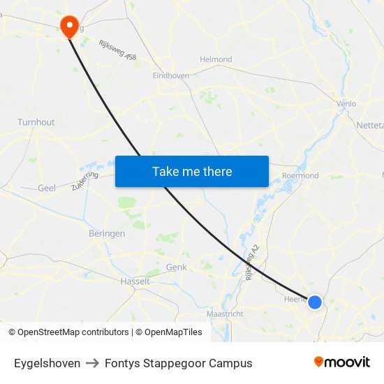Eygelshoven to Fontys Stappegoor Campus map