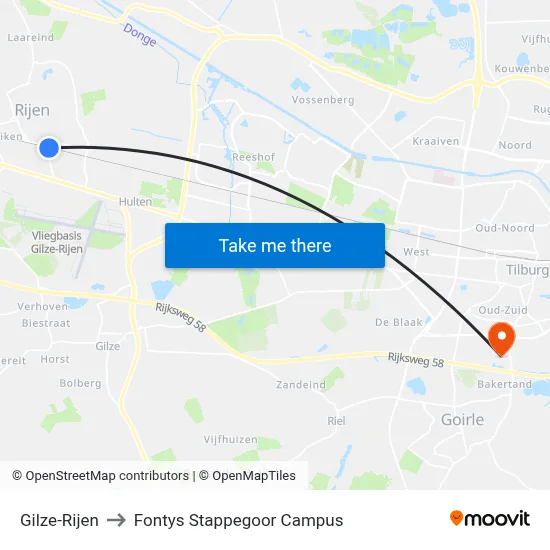 Gilze-Rijen to Fontys Stappegoor Campus map