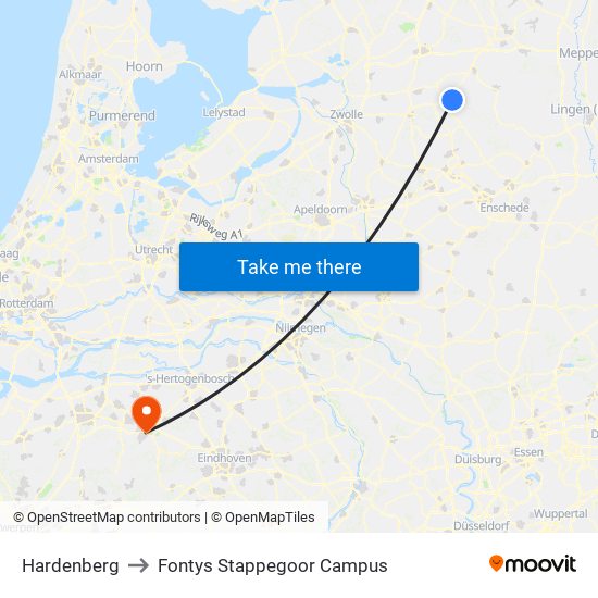 Hardenberg to Fontys Stappegoor Campus map