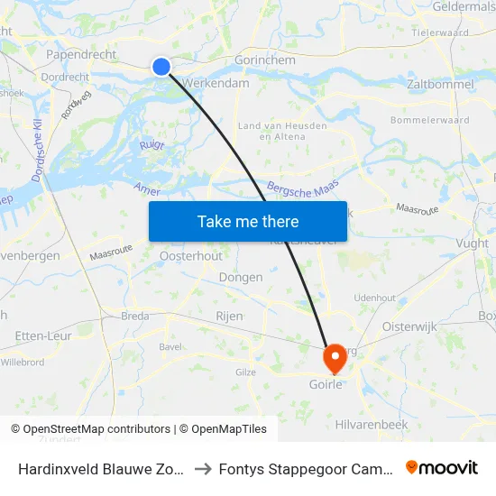 Hardinxveld Blauwe Zoom to Fontys Stappegoor Campus map