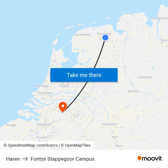 Haren to Fontys Stappegoor Campus map