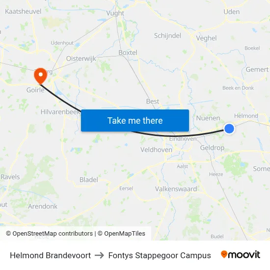Helmond Brandevoort to Fontys Stappegoor Campus map