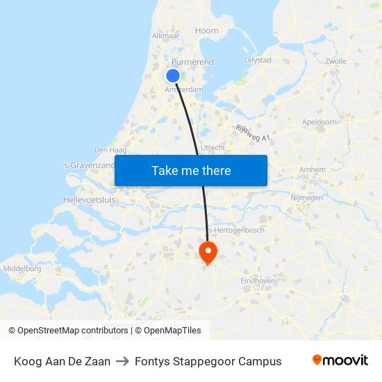 Koog Aan De Zaan to Fontys Stappegoor Campus map