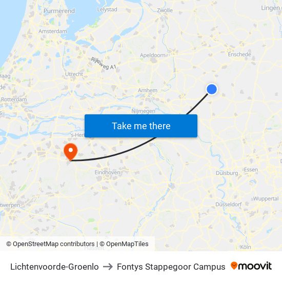 Lichtenvoorde-Groenlo to Fontys Stappegoor Campus map