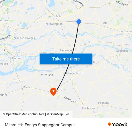 Maarn to Fontys Stappegoor Campus map