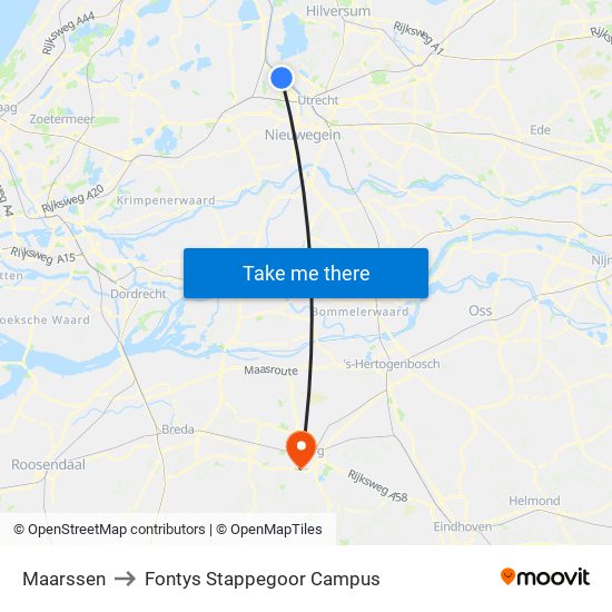 Maarssen to Fontys Stappegoor Campus map