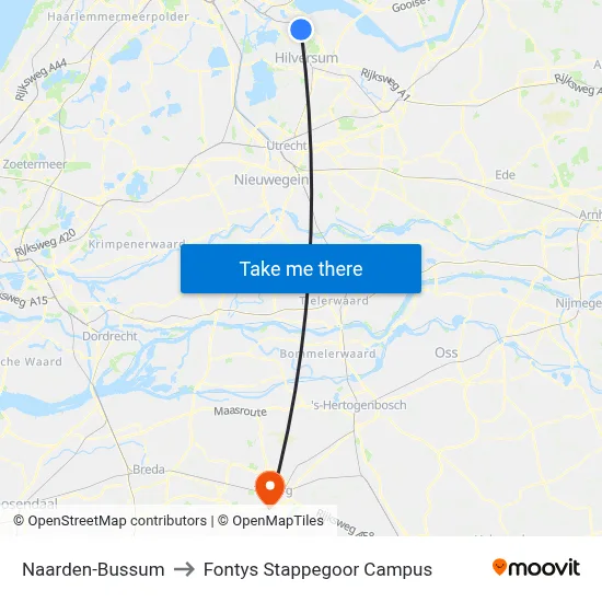 Naarden-Bussum to Fontys Stappegoor Campus map